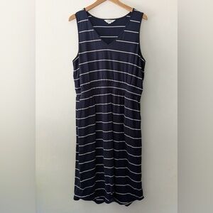 Market & Spruce Gina Knit V-Neck Midi Dress Navy and White Stripe